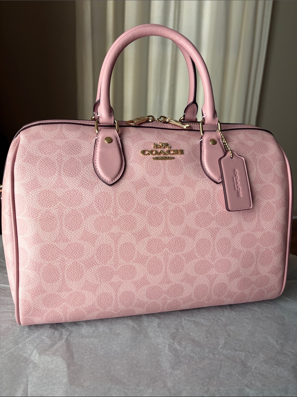 Coach powder pink LARGE Rowan Satchel Bag In Signature Canvas